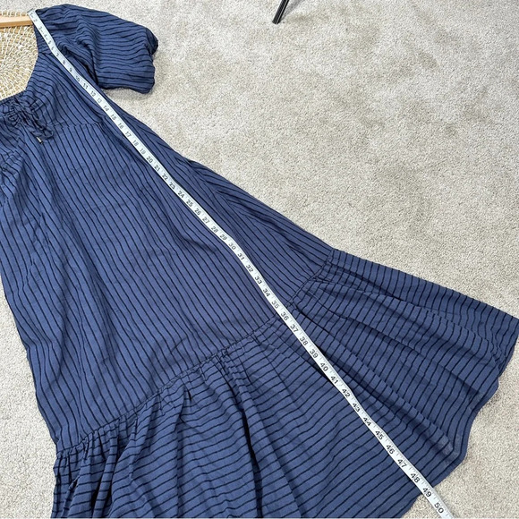 NWT MINKPINK Arielle Midi Dress Shortsleeve Striped Smocked Back Navy Black S - Picture 16 of 16